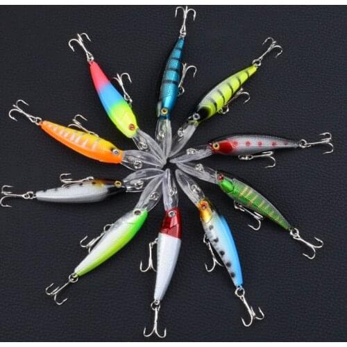 10Pcs/Lot 9cm/8.3g 3D eyes Sea Fishing Minnow Lures Artificial Hard Baits Swimbait Tackle With 2 Treble Hooks Wobblers
