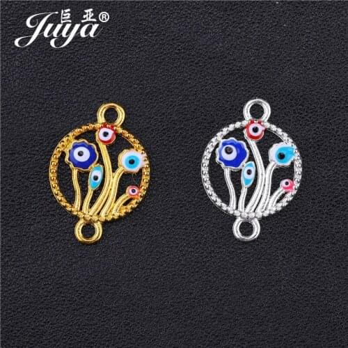 10pcs/lot 16.5x23.6mm Alloy Turkish Evil Eye Charms Connector Bracelets Necklace DIY Making Accessories Handmade Craft Findings