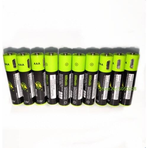 10PCS ZNTER 1.5V AAA rechargeable battery 600mAh USB rechargeable lithium polymer battery childrens toy rechargeable battery