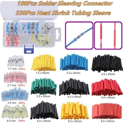 100/530/630PCS Mixed Practical Electrical Waterproof Seal Heat Shrink Butt Terminals Solder Sleeve Wire Connectors Kit