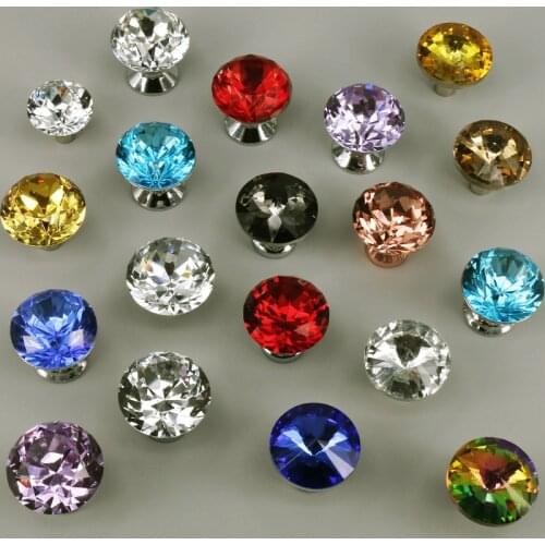 1x Colorful Crystal Glass Cabinet Dresser Pulls Diamond Shape Cupboard Wardrobe Knob for Kitchen Bathroom Office DIY
