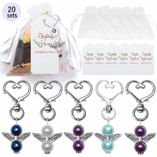 20Pcs Angel Keychain Pendant Baby Shower Wedding Guest Gift Christmas Table Decor with Gauze Bag