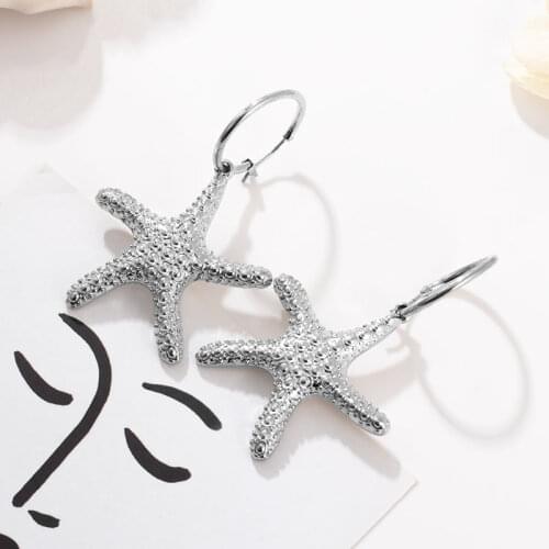 2021 New Korean Fashion Trend Sliver Big Star Dangle Earrings for Women Girl Simple Statement Long Drop Earrings Ladies Gift