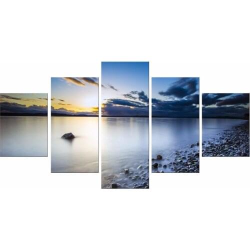 5 Pieces Modern Wall Art Seaview Landscape Canvas Painting Sunset At Sea Wall Pictures Home Decor Sea Beach Stone Framed