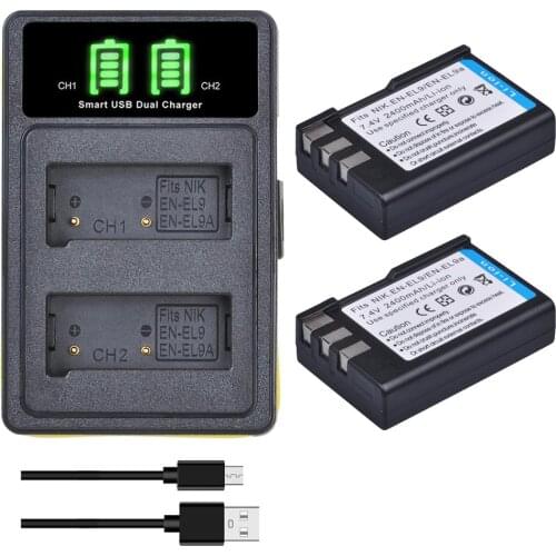 EN-EL9 EN EL9a Battery and Dual Charger Compatible with Nikon D40, D40X, D60, D3000, D5000 Cameras
