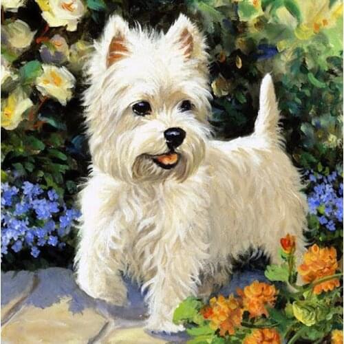 New arrival full square drill diy diamond painting cross stitch cute dog flowers picture diamond embroidery kit gift