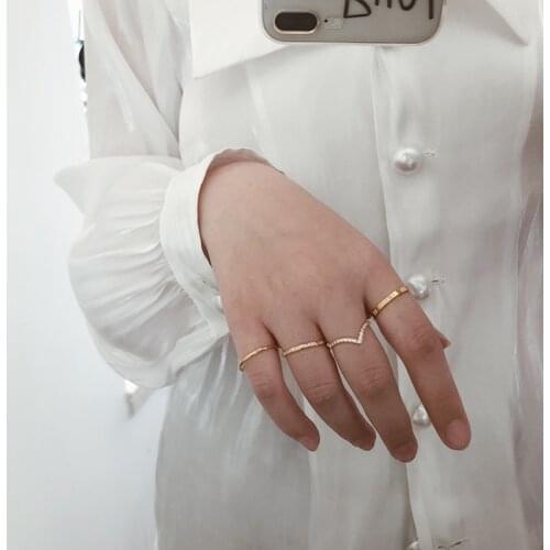 Amaiyllis 18k Gold 1mm Thin Rings Micro Pave CZ Zircon Narrow Rings For Female Finger Knuckle Rings Jewelry