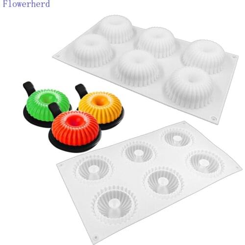 6-hole Dense Line Round Mousse Cake Mold French Dessert Silicone Mold DIY Baking Mold Doughnut Dessert Mold Handmade Soap Mold