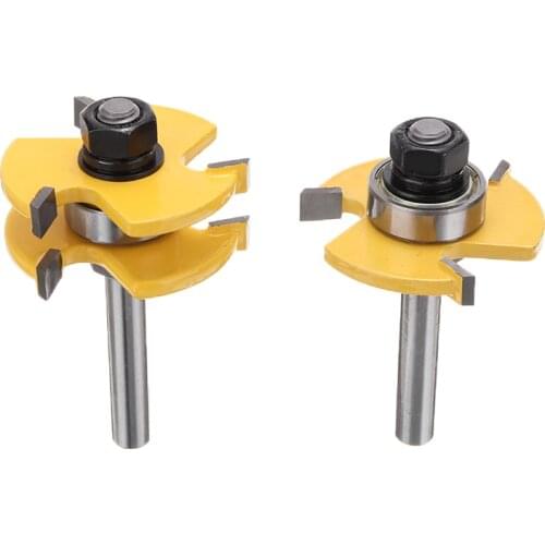 2pcs T-type 3-tooth Mortise Cutter 8mm Shank Groove & Tongue Router Bit Set Woodwoorking Grove Tool Parts