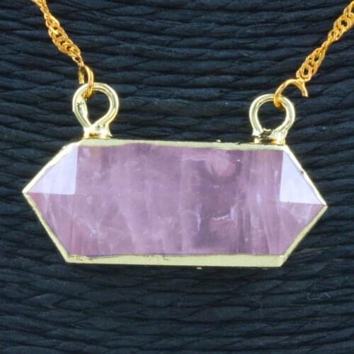 Geometric Rose Quartzs Pendant Necklace Reiki Healing Amulet DIY Personality Gift For Female Girl Jewelry Accessories