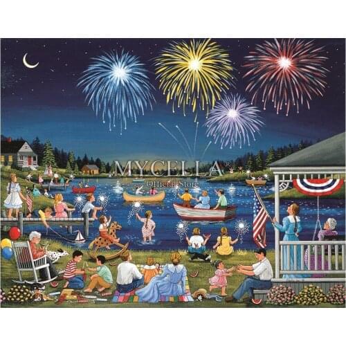 Cartoon 5D DIY Diamond Painting Patriotic 4th of July Lakes & Rivers Embroidery Cross Stitch Mosaic Home Decor Christmas Gift