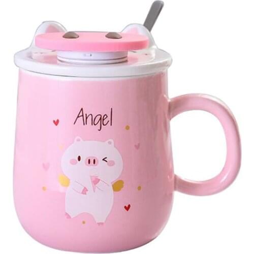 Pink Piggy Ceramic Coffee Mug 400ml Cute Tea Mugs with Matching Lid, Phone Holder Bracket Drinking Cup Great Birthday Present