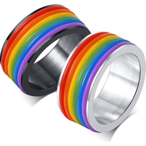 9MM Men Women Rainbow Multi Color Colorful LGBT Pulsera Ring 316L Stainless Steel Wedding Band Lebian & Gay Rings Drop Shipping