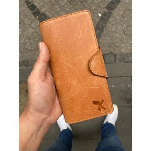 Karali Leather Phone Compartment Crazy Winger Brown Ziplock Genuine Leather Wallet