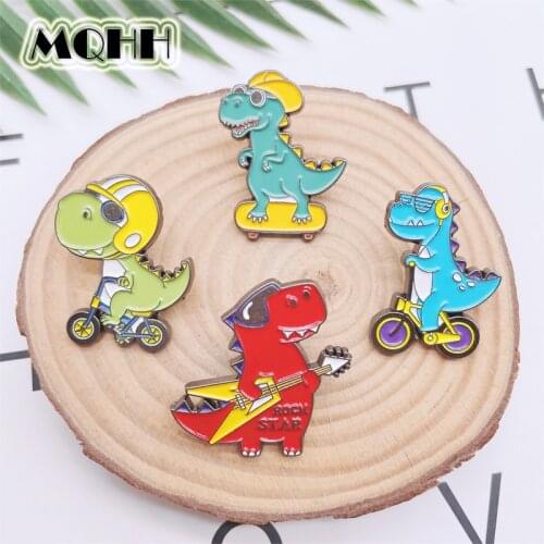 Creative Cute Animals Dinosaur Enamel Pins Bike Skateboard Guitar Singing Alloy Brooch Cartoon Badge Accessories Woman Jewelry
