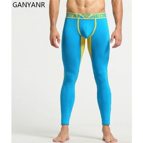 GANYANR Running Tights Men Sportswear Compression Pants Gym Leggings Fitness Sport Sexy Basketball Fit Yoga Pouch Winter Workout
