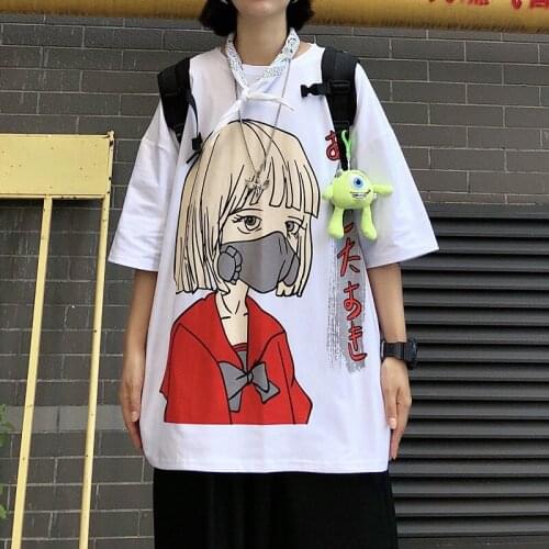 Summer thin retro Harajuku bf wind cartoon printing loose short-sleeved T-shirt women