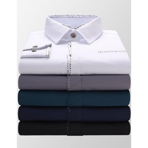 MenS Business Long Sleeve Shirt 2021 Four Seasons New Loose Casual Pocket Solid Color Shirt Male High-Quality Classic Brand Top