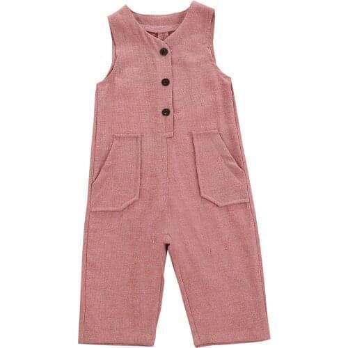 New Baby Boy Girl Sleeveless Rompers Casual V Neck Button Front Solid Color One-Piece Jumpsuit
