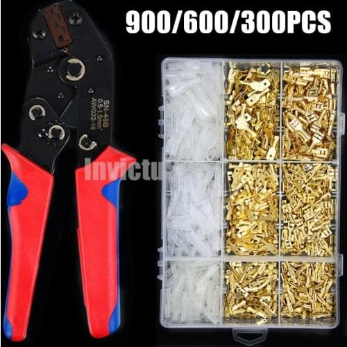 900/300PCS 2.8/4.8/6.3mm Crimp Terminals Insulated Seal Electrical Wire Connectors Crimp Terminal Connector + Plier
