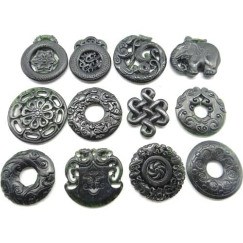 Wholesale natural stone Chinese black green stone hand-carved amulet pendant for diy Jewelry Making necklace Accessories
