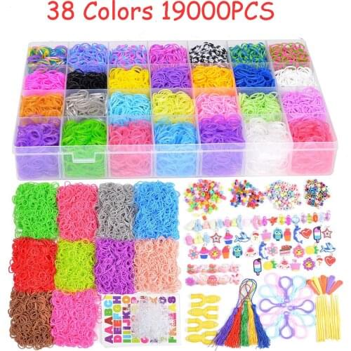 Rainbow Rubber Bands Loom DIY Bracelet Weaving Tool Box Creative Elastic Loom Handmade Toys Silicone Necklace Wristband Gifts
