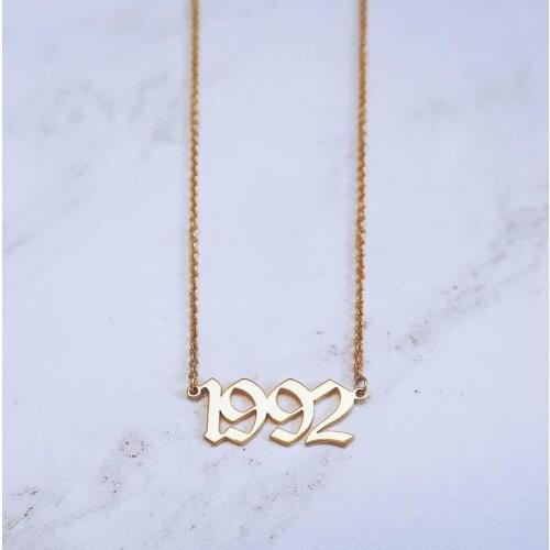 Gothic Old English Anniversary Date Necklaces 1985 1986 1987 1988 1989 1990 1991 1992 Custom Birth Year Necklace Collier Femme