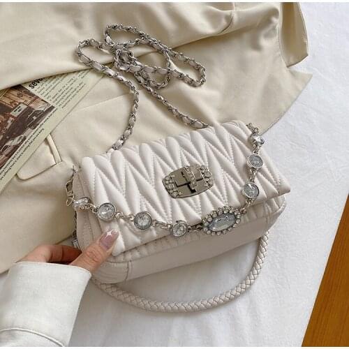 Weave Shoulder straps Pleated Underarm bag 2021 New PU Leather Womens Designer Handbag Diamond Chain Shoulder Messenger Bag