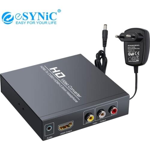 ESYNiC CVBS AV Video Audio Converter HDMI-Compatible To AV+HDMI-Compatible+3.5mm Headphone Adapter Support 1080P For HD TV DVD