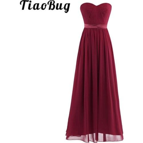 TiaoBug Women Ladies Chiffon Pleated High-waisted Bridesmaid Dress Prom Gown Women Adult Strapless Backless Wedding Party Dress