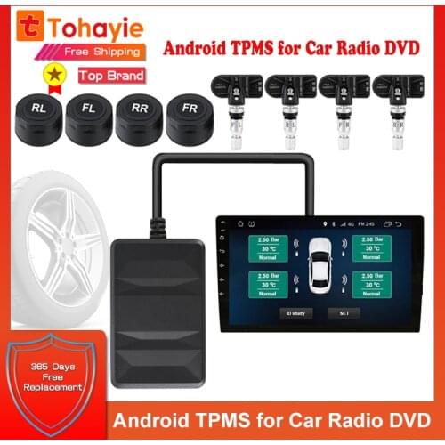 Tpms android tire pressure monitoring system alarm sensors With 4 PCS Tpms sensor Detect car tire pressure For Car Radio DVD