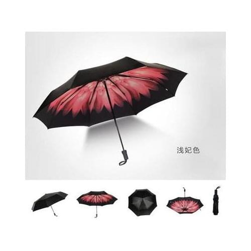 Creative Fashion Three-folding Straight Anti-UV Sun/Rain Stick Umbrella Manual Flowers Umbrellas