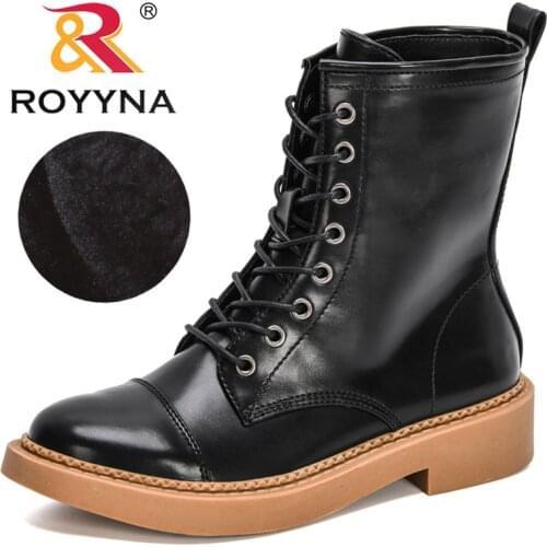 ROYYNA 2021 New Designers Fashion Platform Buckle Lace Up Winter Ankle Boots Women Sneakers Casual Plush Chunky Heels Booties