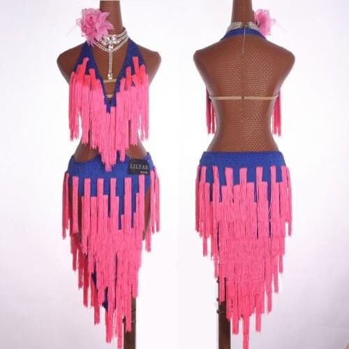 2019 New Pattern Latin Dance Dresses For Women Club Party Dancer Costumes Clothes Fringe Tassel Pink Dress DM1047