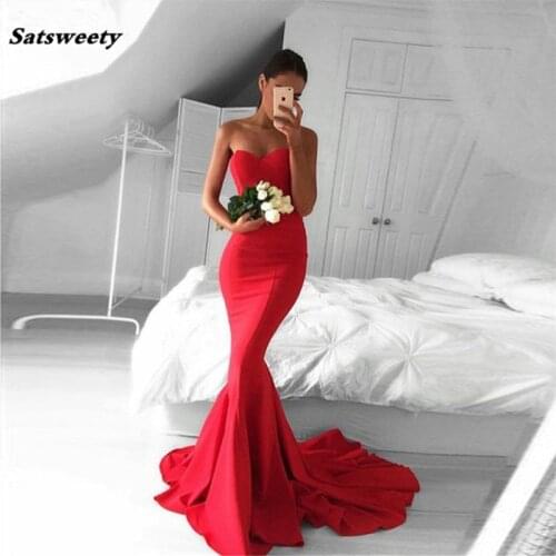 Sexy Mermaid Women Bridesmaid Dresses Long Prom Dresses Sweetheart Red Prom Dress 2021 Sweep Train Vestidos De Graduacion