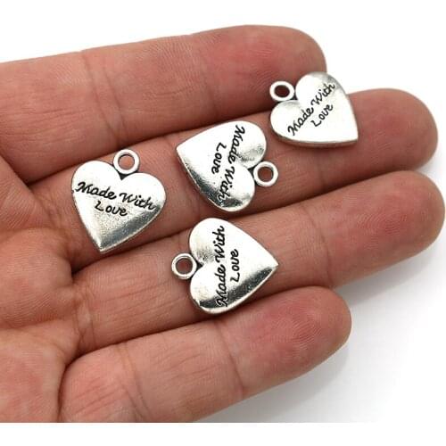 20pcs Tibetan Silver Plated Made with Love Heart Charms Pendants for Jewelry Making DIY Handmade Accessories