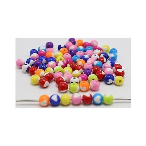 200 Mixed Bubblegum Color Acrylic Round Beads 8mm with Heart