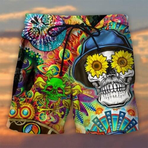 2021 Summer Skull Printed Casual Short Beach Pants Fashion Oversized Elastic Waist Colorful Loose Shorts