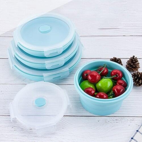4pcs/set Silicone Folding Bento Lunch Box for Kids Collapsible Portable Lunchbox soup Dinnerware Meal Food Container for Kitchen