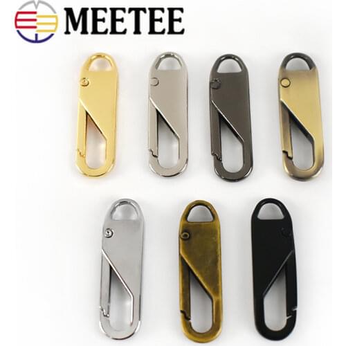 5pcs 11X37mm 3/5/8/10/15# Metal Zipper Pullers Spring Sanp Buckle Removable Zipper Slider Head for Luggage DIY Repair Tools