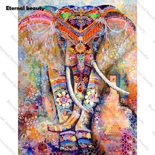 5D Diy Diamond Painting Full Drill Colorful Elephant Diamond Embroidery Cross Stitch Kits Gift Wall Art Animal Home Room Decor
