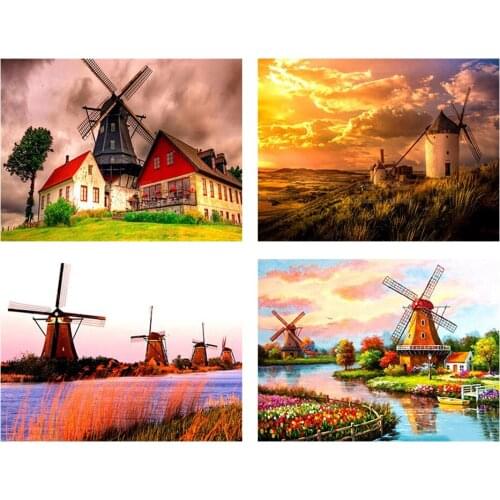 5D DIY Diamond Painting Landscape Rhinestone Picture Full Diamond Embroidery Windmill Art Cross Stitch Kit Mosaic Decoration