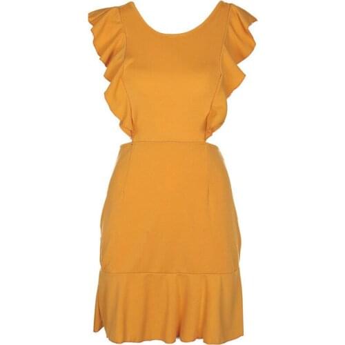 AECU Bodycon Dresses For Woman Sexy Backless Dress Sleeveless Ruffles Solid Short Ruffle Summer Dress Female Mini Sundress