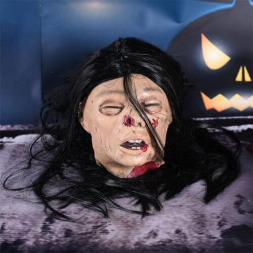 Halloween Latex Female Ghost Hanging Head Haunted House Masquerade Party Decoration Room Escape Horror Ghost Beheaded Bloody