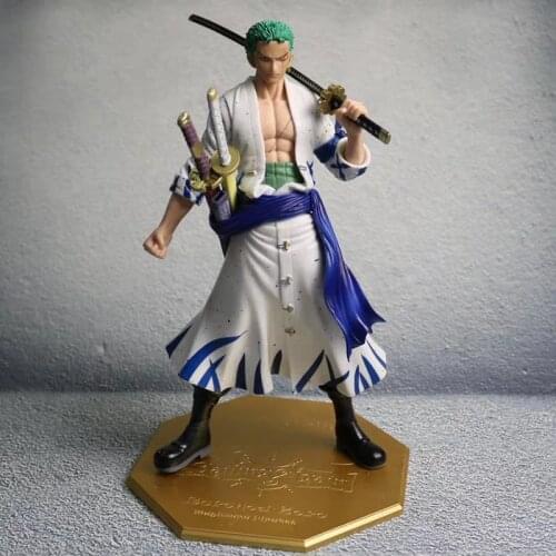 20cm Anime OnePiece Action Figure Roronoa Zoro Carry Katana Figma Green and White Clothes GK Gift Model Decoration