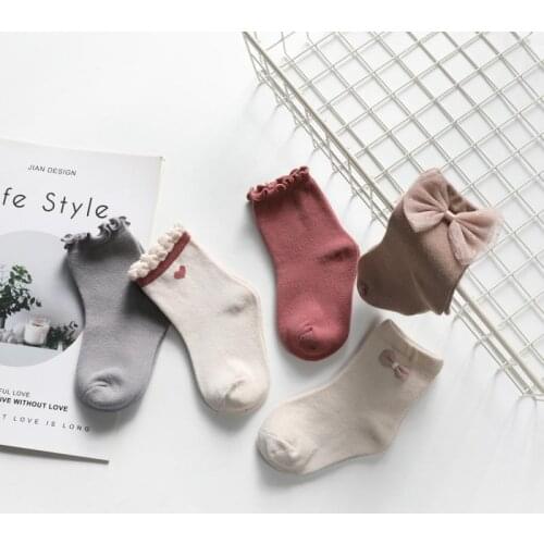 5 Pairs/lot 0 To 8 Years Autumn Winter Baby Socks Kids Boys Girls Newborn Infant Baby Bow Lace Accessories Cotton Breathable
