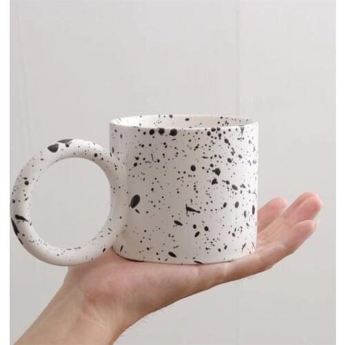Ins Style Big Round Handle Ceramic Creative Splash-ink Cups Large For Coffee Tea nique Gift For Mother Friends Home Decor