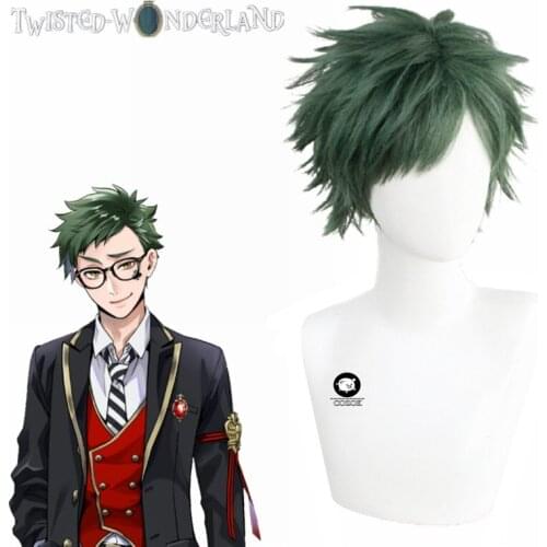 Twisted Wonderland Trey Clover Dark Green Short Cosplay Heat Resistant Synthetic Hair Carnival Halloween Party + Free Wig Cap