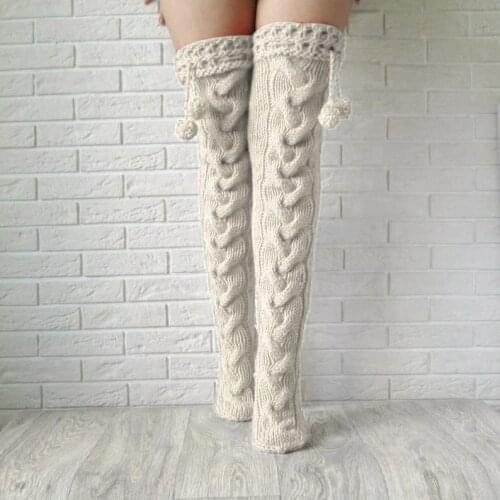 Fashion Female Stocking Solid Color Knitted Stocking Knee-High Stocking Winter Warm for Women