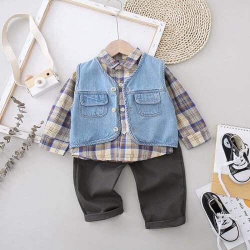 Fashion Cute Outfit Suit Infant Newborn Baby Boy Clothes Set Vest +T-shirt+ Pants 3pcs Outfit Cotton Baby Tracksuit Set